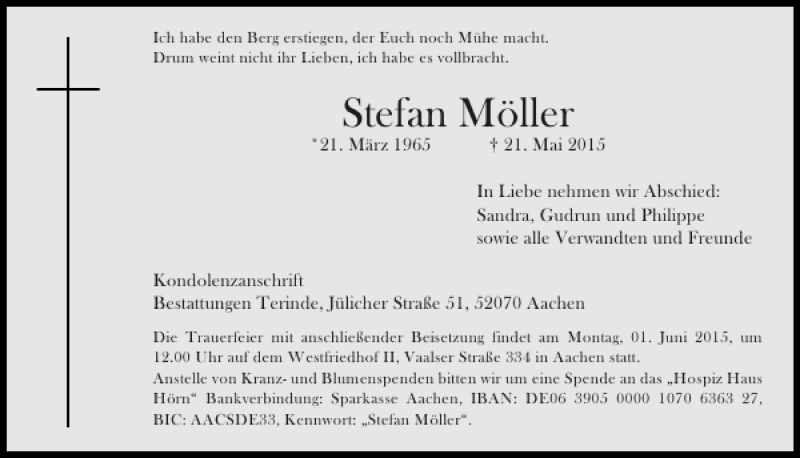  Traueranzeige für Stefan Möller vom 27.05.2015 aus Super Sonntag / Super Mittwoch