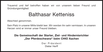 Traueranzeige von Balthasar Ketteniss von Aachener Zeitung / Aachener Nachrichten