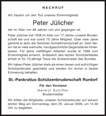 Traueranzeige von Peter Jülicher von Aachener Zeitung / Aachener Nachrichten