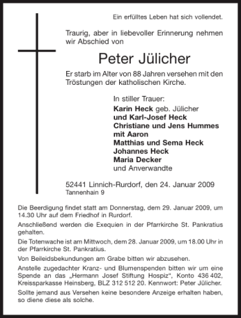 Traueranzeige von Peter Jülicher von Aachener Zeitung / Aachener Nachrichten