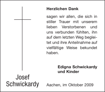 Traueranzeige von Josef Schwickardy von Aachener Zeitung / Aachener Nachrichten
