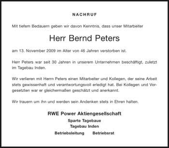 Traueranzeige von Bernd Peters von Aachener Zeitung / Aachener Nachrichten