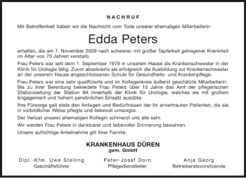Traueranzeige von Edda Peters von Aachener Zeitung / Aachener Nachrichten