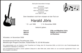 Traueranzeige von Harald Jöris von Aachener Zeitung / Aachener Nachrichten