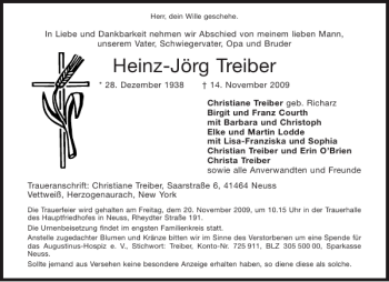 Traueranzeige von Heinz-Jörg Treiber von Aachener Zeitung / Aachener Nachrichten