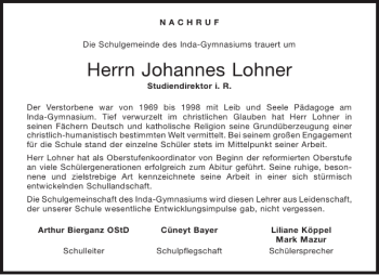 Traueranzeige von Johannes Lohner von Aachener Zeitung / Aachener Nachrichten