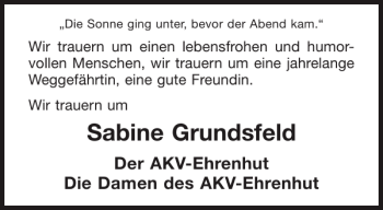 Traueranzeige von Sabine Grundsfeld von Aachener Zeitung / Aachener Nachrichten