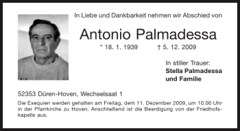 Traueranzeige von Antonio Palmadessa von Aachener Zeitung / Aachener Nachrichten