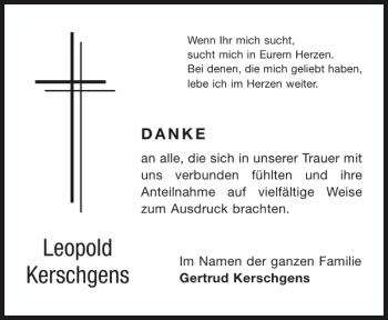 Traueranzeige von Leopold Kerschgens von Aachener Zeitung / Aachener Nachrichten
