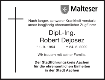 Traueranzeige von Dipl.-Ing. Robert Dejosez von Aachener Zeitung / Aachener Nachrichten