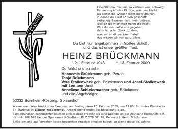 Traueranzeige von HEINZ BRÜCKMANN von Aachener Zeitung / Aachener Nachrichten