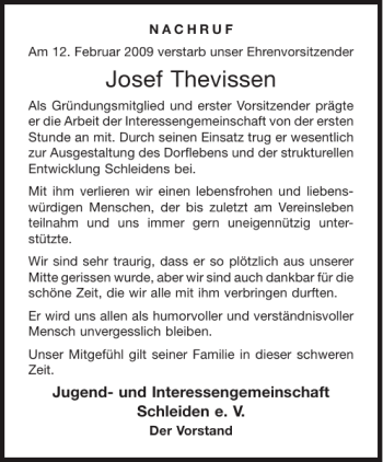 Traueranzeige von Josef Thevissen von Aachener Zeitung / Aachener Nachrichten