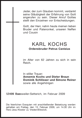 Traueranzeige von KARL KOCHS von Aachener Zeitung / Aachener Nachrichten