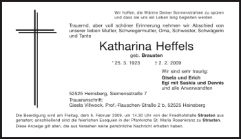 Traueranzeige von Katharina Heffels von Aachener Zeitung / Aachener Nachrichten