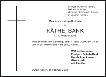 Traueranzeige von KÄTHE BANK von Aachener Zeitung / Aachener Nachrichten