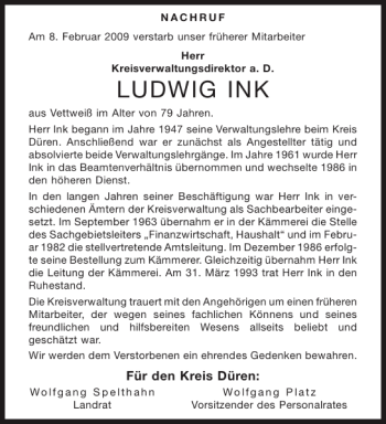 Traueranzeige von LUDWIG INK von Aachener Zeitung / Aachener Nachrichten