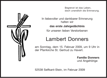 Traueranzeige von Lambert Donners von Aachener Zeitung / Aachener Nachrichten