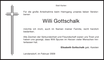 Traueranzeige von Willi Gottschalk von Aachener Zeitung / Aachener Nachrichten