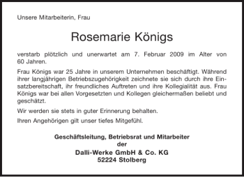 Traueranzeige von Rosemarie Königs von Aachener Zeitung / Aachener Nachrichten