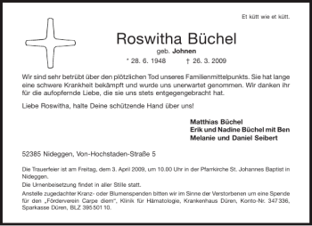 Traueranzeige von Roswitha Büchel von Aachener Zeitung / Aachener Nachrichten