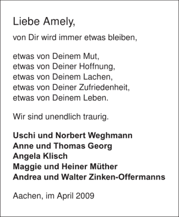 Traueranzeige von Amely  von Aachener Zeitung / Aachener Nachrichten