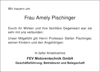 Traueranzeige von Frau Amely Pischinger von Aachener Zeitung / Aachener Nachrichten