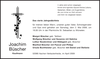 Traueranzeige von Joachim Büscher von Aachener Zeitung / Aachener Nachrichten