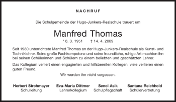 Traueranzeige von Manfred Thomas von Aachener Zeitung / Aachener Nachrichten
