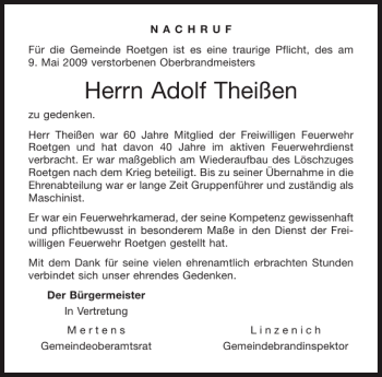 Traueranzeige von Adolf Theißen von Aachener Zeitung / Aachener Nachrichten