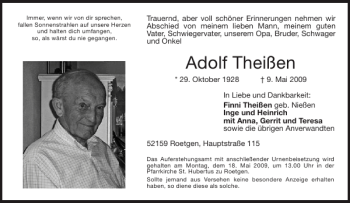 Traueranzeige von Adolf Theißen von Aachener Zeitung / Aachener Nachrichten