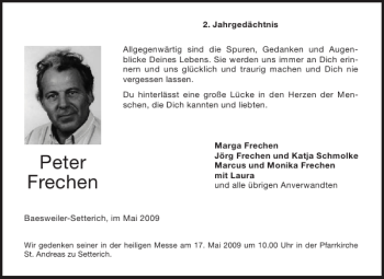Traueranzeige von Peter Frechen von Aachener Zeitung / Aachener Nachrichten