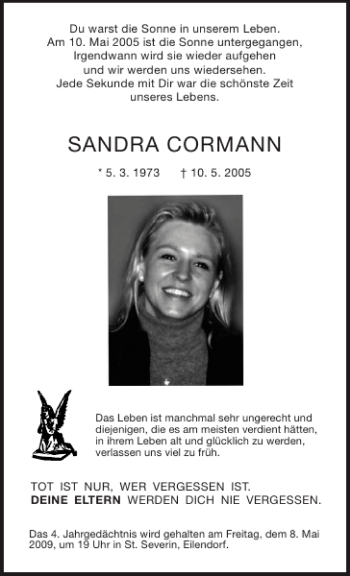 Traueranzeige von SANDRA CORMANN von Aachener Zeitung / Aachener Nachrichten