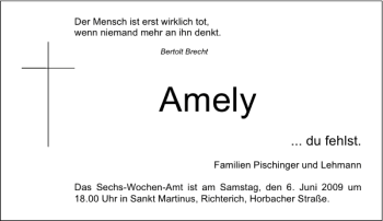 Traueranzeige von Amely  von Aachener Zeitung / Aachener Nachrichten