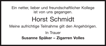 Traueranzeige von Horst Schmidt von Aachener Zeitung / Aachener Nachrichten