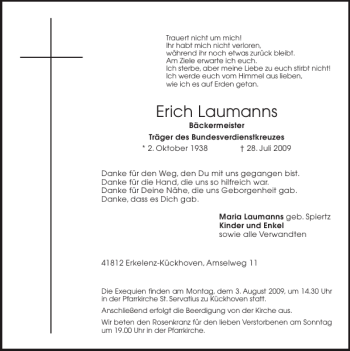 Traueranzeige von Erich Laumanns von Aachener Zeitung / Aachener Nachrichten