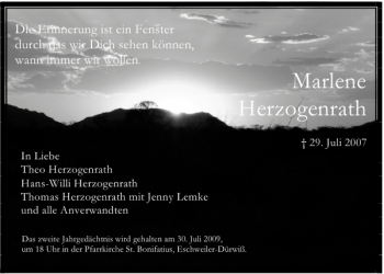 Traueranzeige von Marlene Herzogenrath von Aachener Zeitung / Aachener Nachrichten