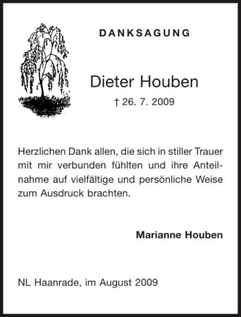 Traueranzeige von Dieter Houben von Aachener Zeitung / Aachener Nachrichten