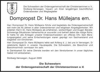 Traueranzeige von Dompropst Dr. Hans Müllejans em von Aachener Zeitung / Aachener Nachrichten