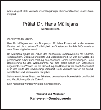 Traueranzeige von Prälat Dr. Hans Müllejans von Aachener Zeitung / Aachener Nachrichten