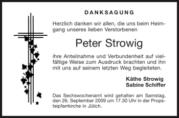 Traueranzeige von Peter Strowig von Aachener Zeitung / Aachener Nachrichten