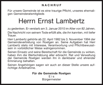 Traueranzeige von Ernst Lambertz von Aachener Zeitung / Aachener Nachrichten