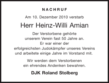 Traueranzeige von Heinz-Willi Amian von Aachener Zeitung / Aachener Nachrichten