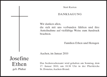 Traueranzeige von Josefine Ethen von Aachener Zeitung / Aachener Nachrichten