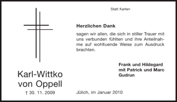 Traueranzeige von Karl-Wittko von Oppell von Aachener Zeitung / Aachener Nachrichten