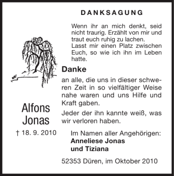 Traueranzeigen von Alfons Jonas Aachen gedenkt
