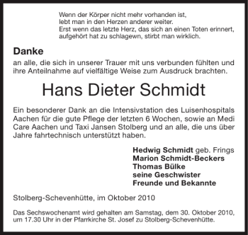 Traueranzeige von Hans Dieter Schmidt von Super Sonntag / Super Mittwoch