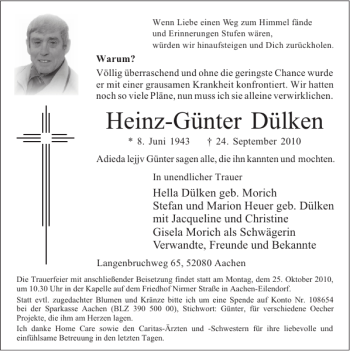 Traueranzeige von Heinz-Günter Dülken von Super Sonntag / Super Mittwoch