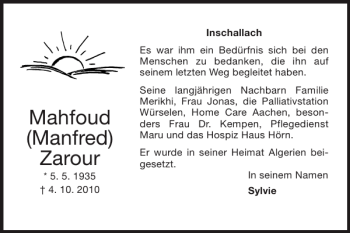 Traueranzeige von Mahfoud Manfred Zarour von Super Sonntag / Super Mittwoch