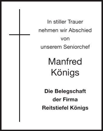 Traueranzeige von Manfred Königs von Super Sonntag / Super Mittwoch