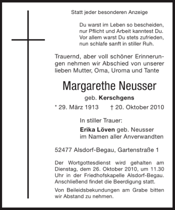 Traueranzeige von Margarethe Neusser von Super Sonntag / Super Mittwoch